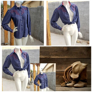 70s Vintage Kenny Rogers‎ Western Plaid Snap Button Shirt